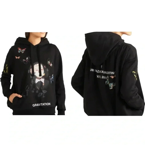 VALENTINO  IZUMI MIYAZAKI 2019 Gravitation Butterfly Black Oversized Hoodie sz S - Picture 1 of 15